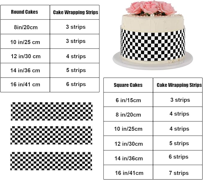 3pcs Edible Cake Borders, 28x6.2cm/11x2.44in Black White Checkered Birthday Cake Decorations Pre-Cut Rice Paper Wrap Strips for Racing Cars Theme Images Birthday Party Dessert Decorations