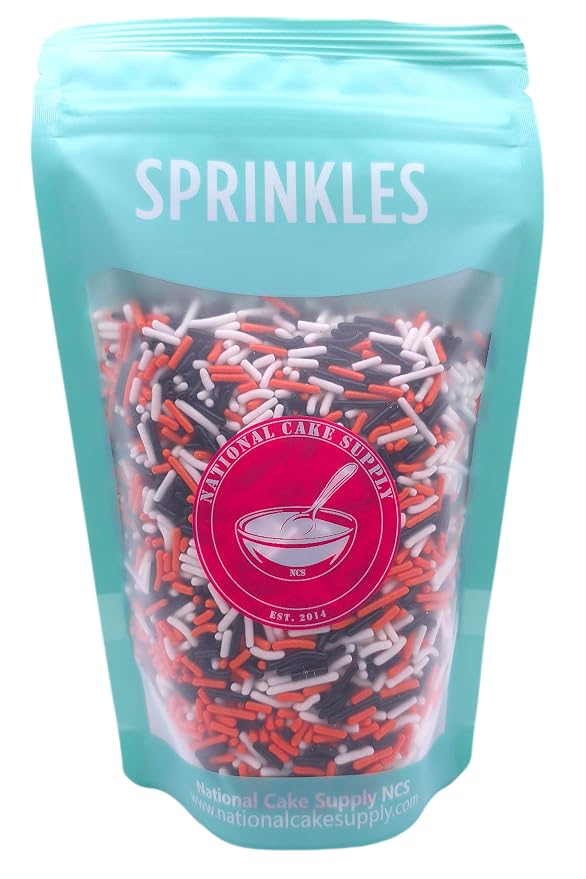 NCS Cincinnati Game Day Orange, Black & White Jimmies Edible Sprinkles – Cupcake, Cake & Cookie Decorations, 7 oz