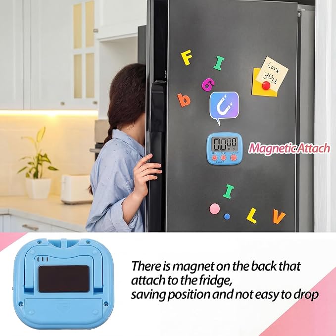 Weewooday 6 Pcs Small Digital Kitchen Timer Magnetic Back and Switch Minute Second Count up Countdown Big LCD Display Loud Alarm for Teacher Cooking Baking (Colorful)