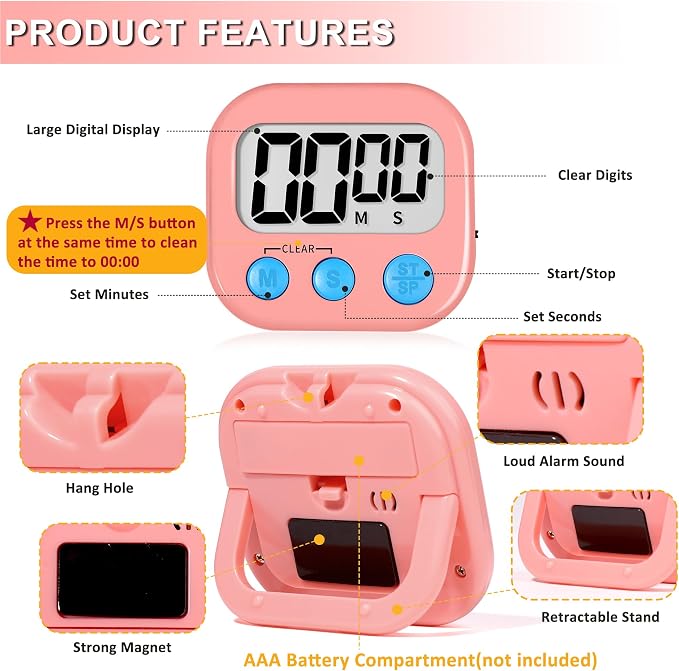 ZILLEEN Classroom Timer for Kids Teachers 2 Pack Digital Timers, White & Pink