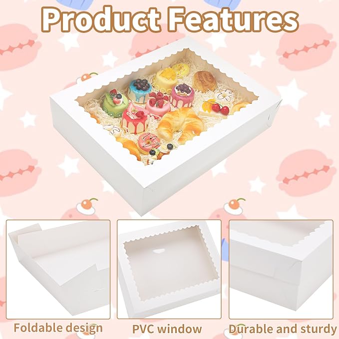 20 Sets Sheet Cake Boxes with Lids, Large 19x14x4 Inch Rectangle Quarter Sheet Cake Boxes with Window for Bakery Cakes Package