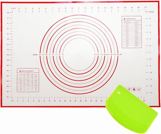 Large 24" x 16" Silicone Baking Mat | Non-Slip Pastry & Dough Mat with Dough scraper | Ideal for Rolling Out Pie Crusts, Fondant, and More | Oven-Safe Silicone Liner (24''L X 16''W)