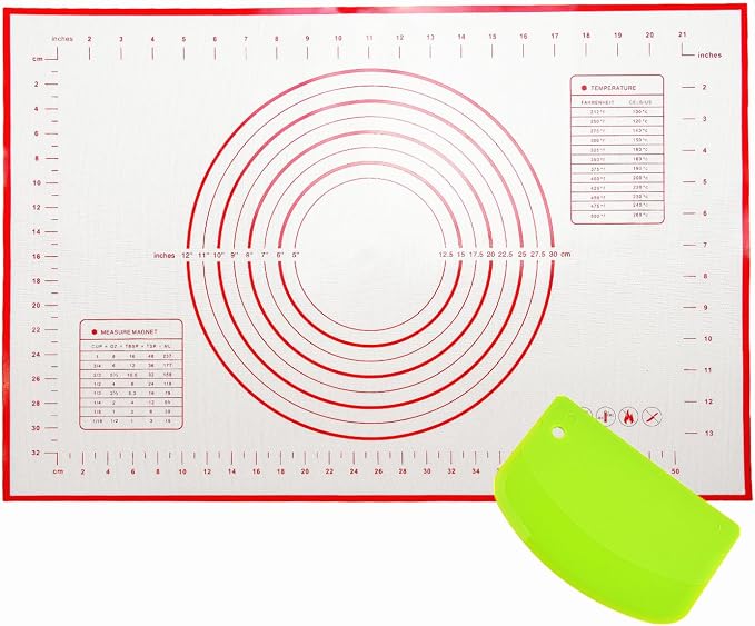 Extra Large 31.5" x 24" Silicone Baking Mat | Non-Slip Pastry & Dough Mat with Dough Scraper | Perfect for Rolling Out Dough, Pie Crusts, Fondant | Oven-Safe Silicone Liner(31.5''L X 24''W)