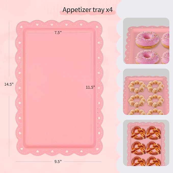 Pack of 11 NWK Cake Stand Set, with 3 x Two-Tier and 3 x Three-Tier Cupcake Stands, 4 x Appetizer Trays, 1 x Tablecloth for Birthday Bridal Baby Shower Party (Pink)
