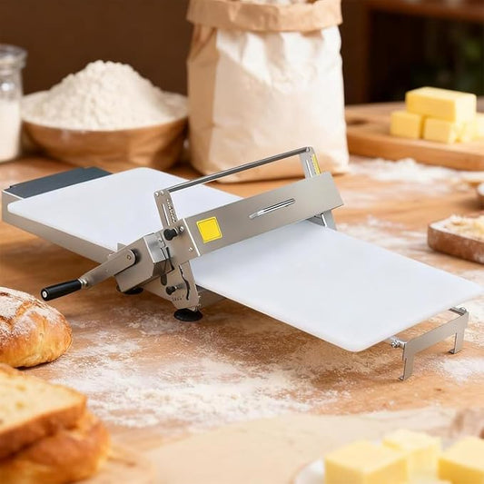 Manual Dough Sheeter Machine, Folding Stainless Steel Dough Roller Machine, 0-27mm Thickness Adjustment, with Press Panel, Ideal for Baking Pizza, Croissants and Puff Pastry