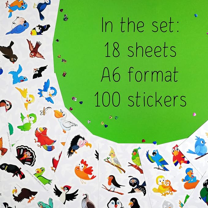 BulbaCraft 100Pcs Bird Stickers, Bird Party Supplies, Parrot and Hummingbird Stickers, Gifts for Women & Men