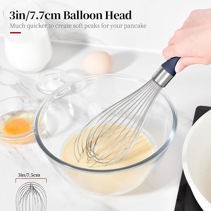 12inch Kitchen Wire Whisk, 18/10 Stainless Steel Metal Balloon Wisk （Large, Midnight Blue）