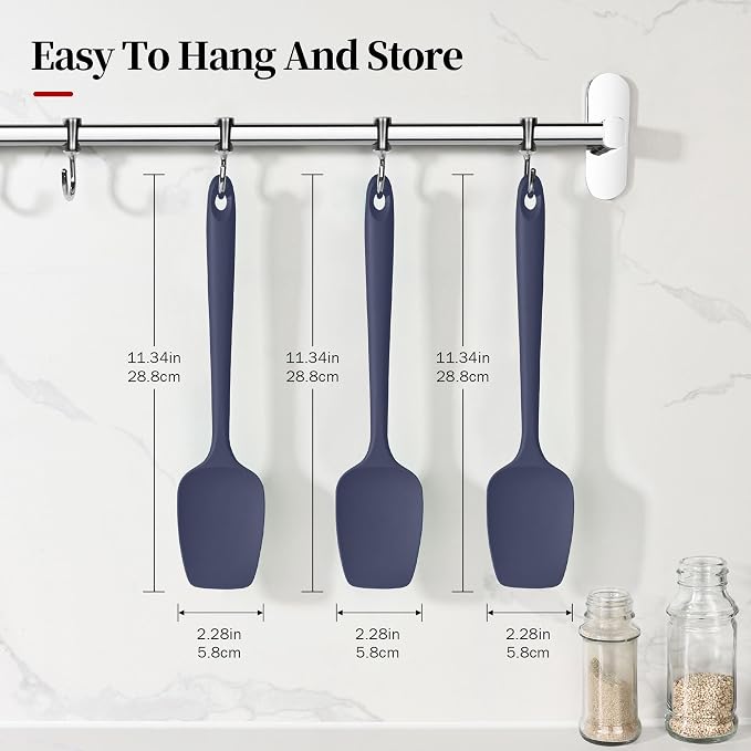 600ºF Heat Resistant Silicone Spoon Spatula Set of 3, Blue | High Heat Food Safe Seamless Kitchen Spoonula Scraper for Cooking Baking Mixing Scraping Stirring Nonstick Cookware Pan Bowl