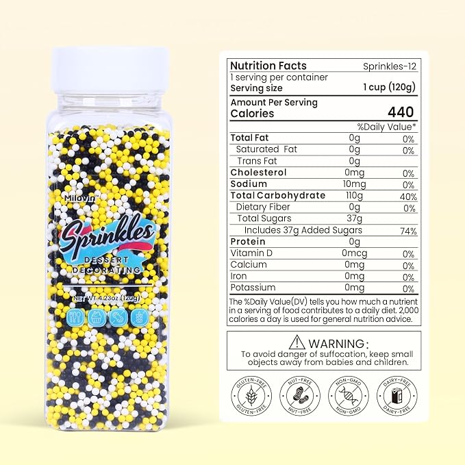 Edible White, Black and Yellow Sprinkles, Nonpareil Sprinkles, Edible Nonpareil 2mm Pears for Cake, Macaron, Cupcakes, Cookies, Ice Cream, and Candy(120g/4.23oz)