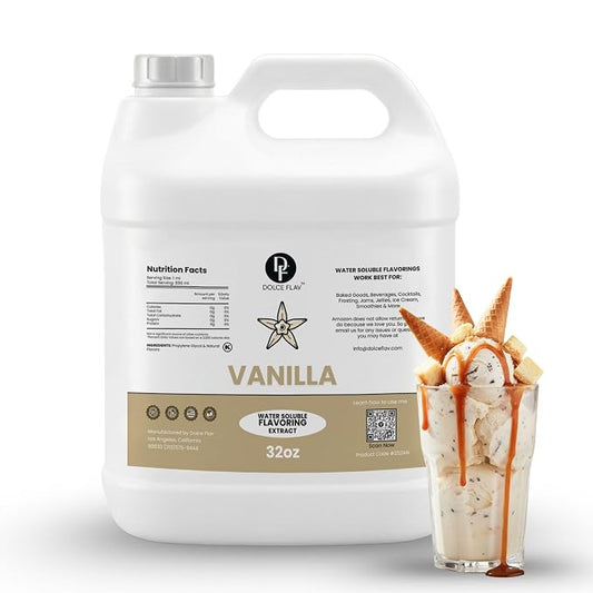 Dolce Flav Vanilla Flavoring 32 oz – Bulk Vanilla Extract for Ice Cream Manufacturing, Bakery & Foodservice