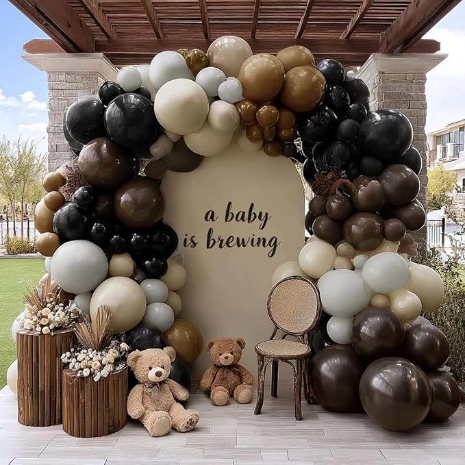Black Brown Tan Balloon Arch Kit, Double Stuffed Dark Brown Coffee Light Grey White Sand Beige Neutral Balloon Garland for First Rodeo Birthday Western Cowboy Baby Shower Fathers Day Party Decoration