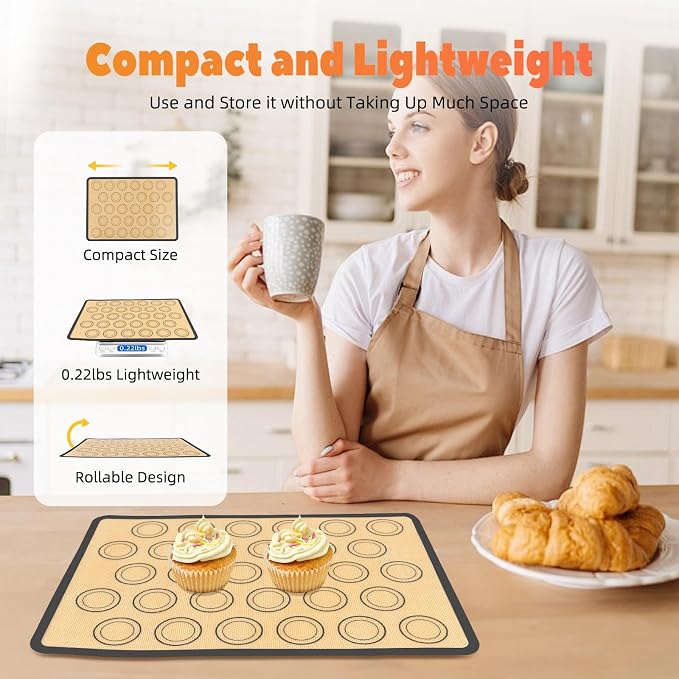 Silicone Baking Mat with 30 Circles, Non Stick Baking Mat for Macaron Cookies Pastry, Reusable Baking Mats, Silicone Circle Mats for Cake Pan