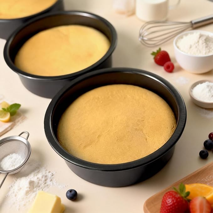 6 Inch Round Cake Pans Set of 3, Heavy-Duty Carbon Steel Baking Pans for Layered Birthday Cakes, Non-Stick Professional Circle Smash Cake Tins, Straight Wall & Dishwasher Safe