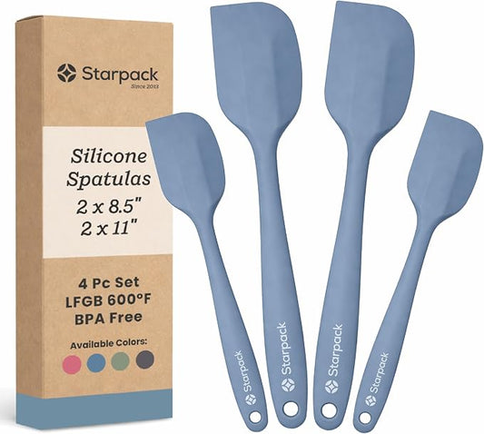 Starpack 'Scrape and Stir' Silicone Rubber Spatula Set (4-Piece) - LFGB Non Toxic, 600°F Heat Resistant, BPA-Free, One-Piece Kitchen Baking Spatulas - Dishwasher Safe for Nonstick Cookware Light Blue