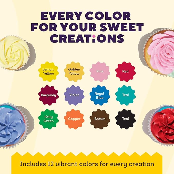 Wilton Edible Gel Food Coloring Set - For Baking & Decorating - Mixable Color Shades - Concentrated Formula for Vibrant Colors - 6 Ounces Each (12-Piece Set)