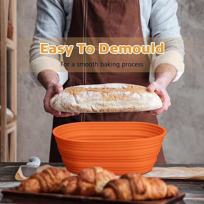 Honeydak 4 Pcs Silicone Bread Proofing Baskets Oval Banneton Basket 10" Collapsible Sourdough Bread Baking Supplies Non-stick Dough Proofing Bowls Container Oven Safe for Breads Making (Retro Color)