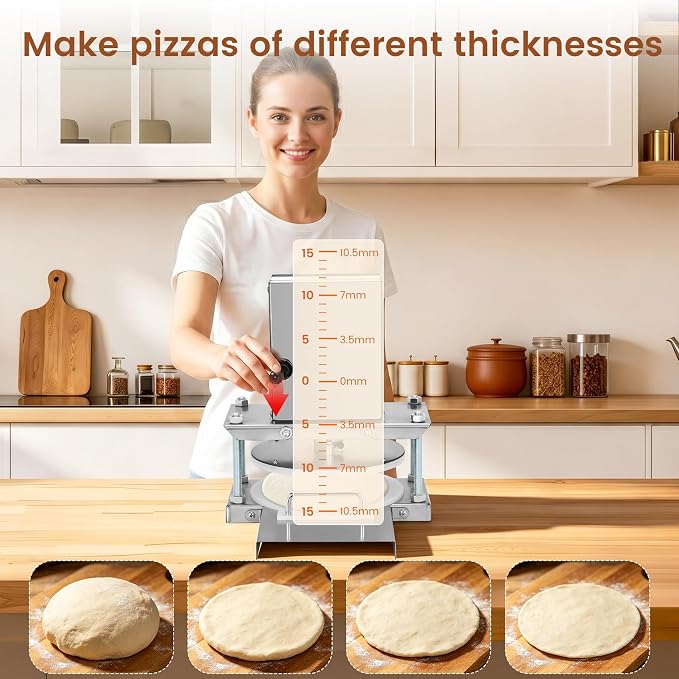 8.6" Electric Pizza Dough Press Machine– Stainless Steel Electric Dough Sheeter for Bakery, Home & Commercial Use, Electric Pizza Press for 1-2 People Includes 400 Parchment Paper