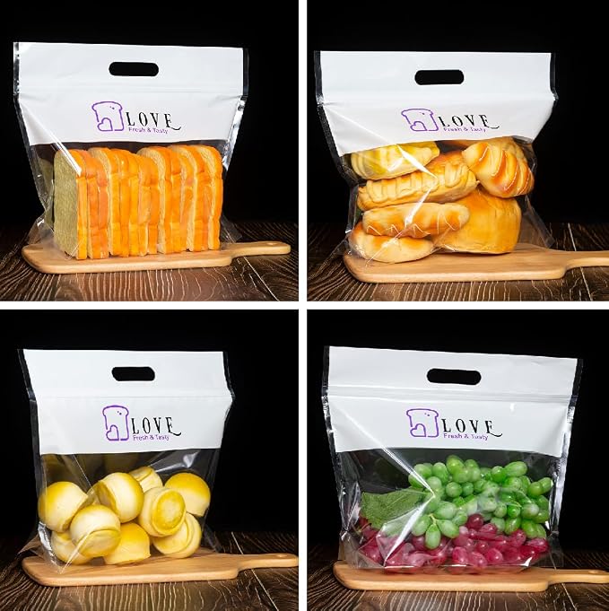 Plastic Bread Bags for Homemade Bread, Freezable Seal Tight Bakery Bags with Clear Window for Loaves, Sourdough，Bagels (50 Packs) White-13.8" x 11.8"