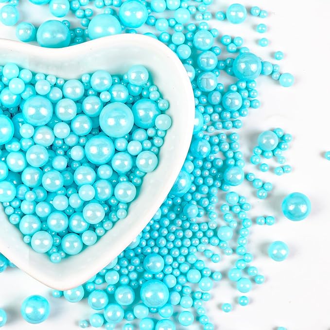 Edible Blue Pearl Sprinkles, Edible Sugar Sprinkles, Blue Pearls for Cake Decorating, Cupcake Toppers, Cake Decorations, Wedding Party Easter Supplies, 180g/6.35oz