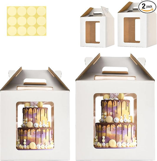 10x10x10 & 12x12x12 Tiered Cake Box with window,8in 10in 12in Tall Cake Boxes for Tier Cakes,Layer tall baking carrier, tier cake boxes (2 pack)
