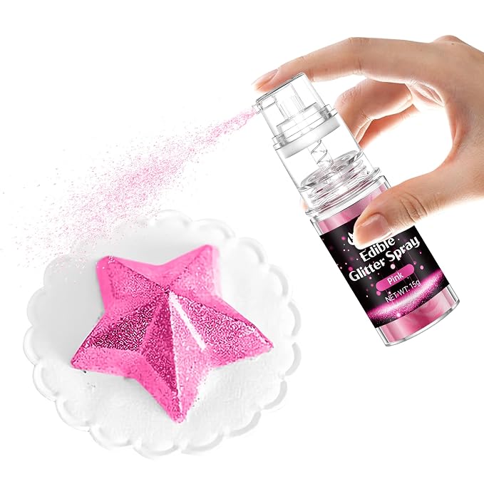 Pink Edible Glitter Spray - 15g Food Grade Pink Luster Dust Shimmer Powder Spray for Cakes, Cookies, Chocolate, Strawberries, Drinks & Cocktails