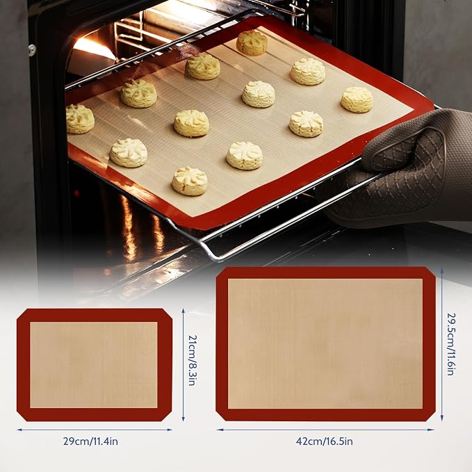 KitchenRaku 3-Pack Silicone Baking Mat, (16.5"x11.6") 2 Half Sheets + 1 Quarter Sheet Reusable Silicone Baking Sheets for Oven, BPA Free Nonstick Bakeware Mats for Cookies, Macarons and Pastry