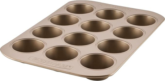 Farberware Bakeware Warp Resistant, Dishwasher Safe, 12-Cup Muffin Pan - Mocha