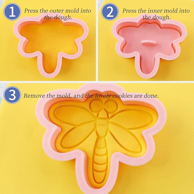Insect Cookie Cutters Set 3D Cute Bee Dragonfly Ladybug 8 Pcs Cookie Cutter with Cookie Stamps for Baking (Insect)