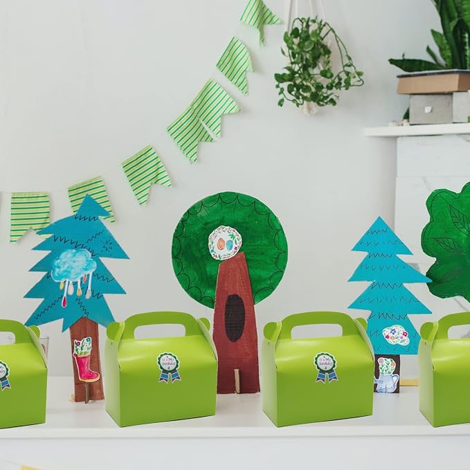 30Pcs Green Party Favor Treat Boxes Goodie Paper Box with Handles | Gable Gift Boxes Perfect for Gardening/Green Thumbs Party Decoration Supplies and St Patricks Day Gift Giving