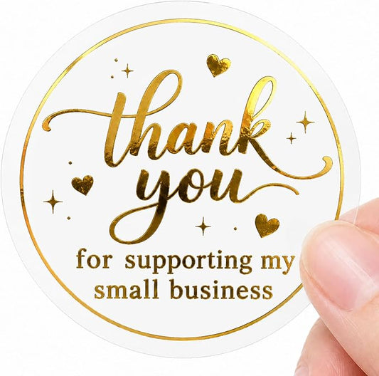 100PCS Thank You for Supporting My Small Business Stickers, Clear Black Thank You Labels for Packaging, Gift Bags, Bakery Boxes & Handmade Business Orders 1.6 Inch (Gold)
