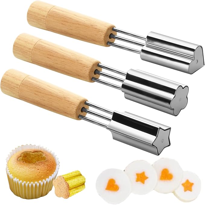 Cupcake Corer, 3 Pcs Plunger Cutter Pastry Corer, Digging Holes Tools Muffin Cake Filling Tool Mini Cupcake Hole Punch for DIY Baking Filling and Decorating, Flower, Star, Heart