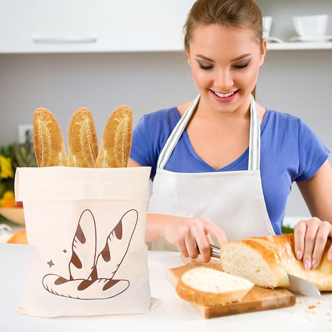 Huakaile 3 Pieces Linen Coffee Sourdough Bread Bags Baguettes 24" x 6" & 11" x 15", Reusable Homemade Bread Storage to Keep Fresh, Large Food Wraps Sourdough Baking Supplies for Kitchen Baker