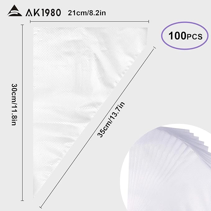 Piping Bags 100 Pcs 14" Disposable Pastry Bags, Heavy-Duty Anti-Burst Icing Bags for Cake Decorating, Cupcakes, Cookies, Macarons, Chocolate. Works with Wilton Tips & Couplers, Leak-Proof PE Material