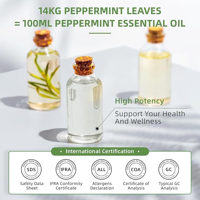 HIQILI Peppermint Essential Oil 16 oz Aromatic Oil for Freshening Air, Hair Care, DIY Soap, SPA & Home Use