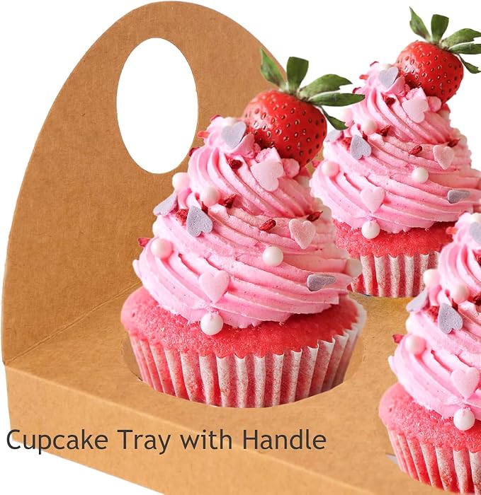 UnicoPak 20 Pack Brown Cupcake Boxes with Handle Tray - 4" Tall Large Muffin Boxes for 6 Cupcakes - Professional Food-Grade Cardboard Window Boxes for High Frosting, Toppers & Jumbo Treats