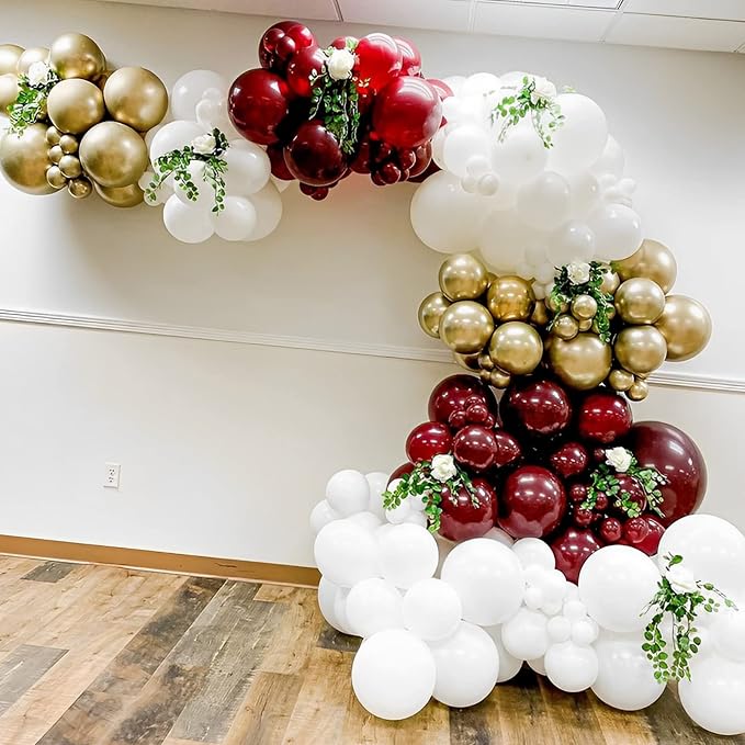 Voircoloria 130pcs Burgundy Balloons Different Sizes 18" 12" 10" 5" Wine Red Balloons for Birthday Graduation Bride Baby Shower Wedding Decorations
