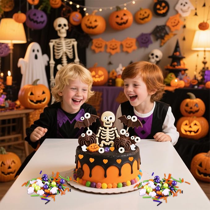 Candy Eyeballs Edible Halloween Sprinkles Edible Eyes Pumpkin Ghost Sprinkles Eyeball Sprinkle Candy Eyes for Decorating Black Orange Jimmies Sugar Pearls for Halloween Cookie Cake Topping 3.5 Oz