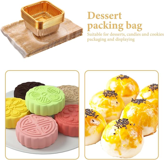 Mooncake Packaging Bags and Tray Set 5.70X4.33 Inch Clear Plastic Single Moon Cake Container for Bakery Pastry Food Storage and Sealing