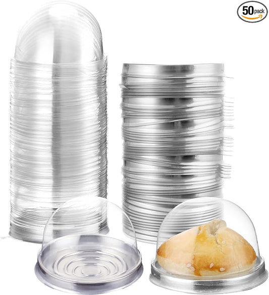 Patelai 50 Pcs Clear Plastic Mini Cupcake Container, Mini Cupcake Box Muffin Dome Muffin Single Container Box for Wedding Birthday Cheese Pastry Dessert Cake (Silver)