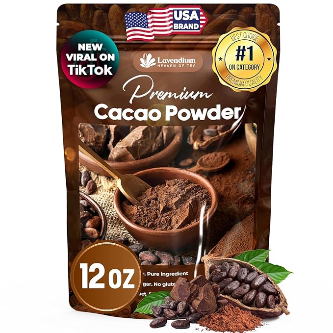 Lavendium 12oz Cacao Powder, 100% Natural & Pure, Unsweetened, Rich Chocolate Flavor, Perfect for Baking & Smoothies No Additives, No Gluten, Vegan