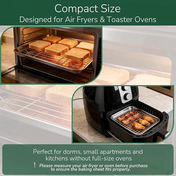 18/0 Stainless Steel Baking Sheet with Cooling Rack, 12.4 Inch Oven-Safe Non-Toxic Cookie Sheets for Baking, Coating Free & Rust Resistant for Healthy Family Baking, Easy to Clean, Heavy Duty
