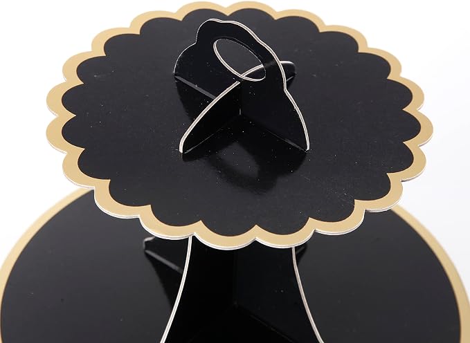 YLDW Cupcake Stand with Lace Trim, 3-Tier Cupcake Stand Display, Cardboard Cup Cake Tower Stand, Disposable Dessert Stand for Birthday Tea Party Baby Shower Treat Decorations, Black