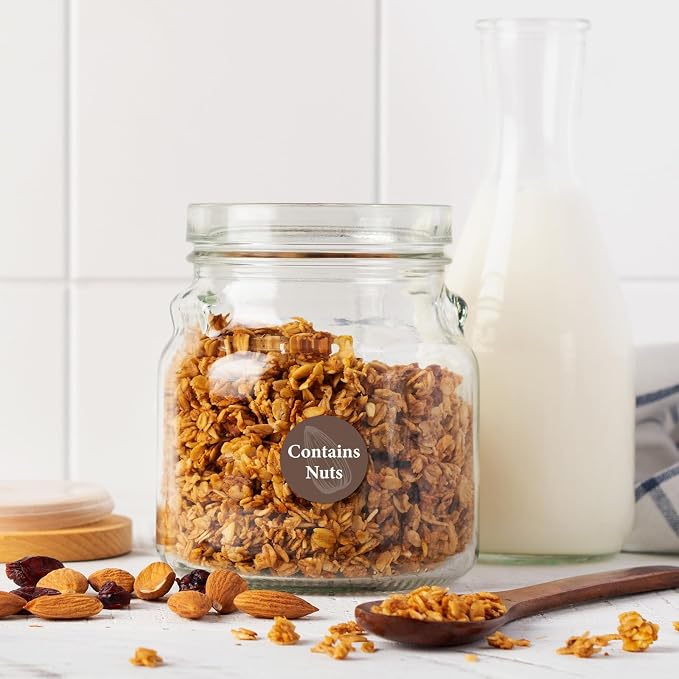 2000pcs Contains Nuts Stickers 1in Nut Allergen Warning Circle Dot Brown Tree Nut Allergy Food Rotation Advisory Label for Retail Food Packing Restaurant Cake Shop Cookie Bakery Businesses Kitchen