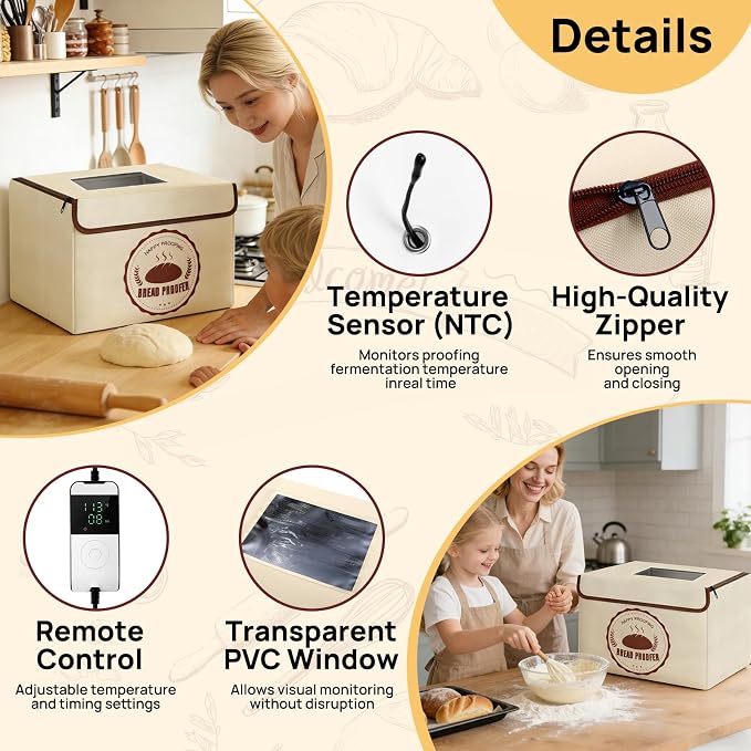 Versatile Dough Proofer Warming Box Adjustable Temperature Timer Control Bread Proofing Box Collapsible Design Sourdough Proofing Container for Making Bread