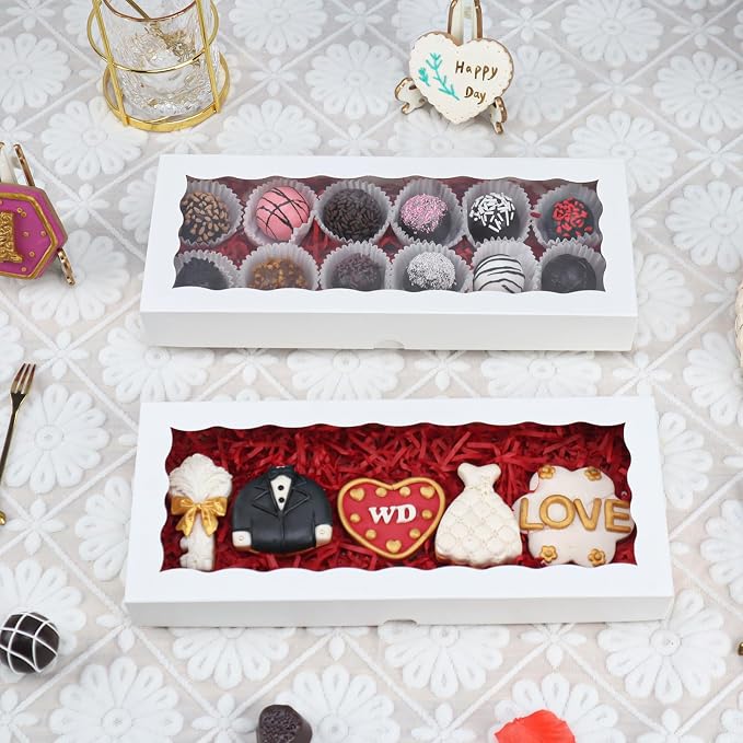 50pcs 12x5x1.5Inches White Bakery Boxes with Window Cookies Boxes Macaron Boxes. Cakesickle Boxes Browines Treat BoxesChocolate Truffle Boxes for Christmas Valentine's Easter Mother's Day