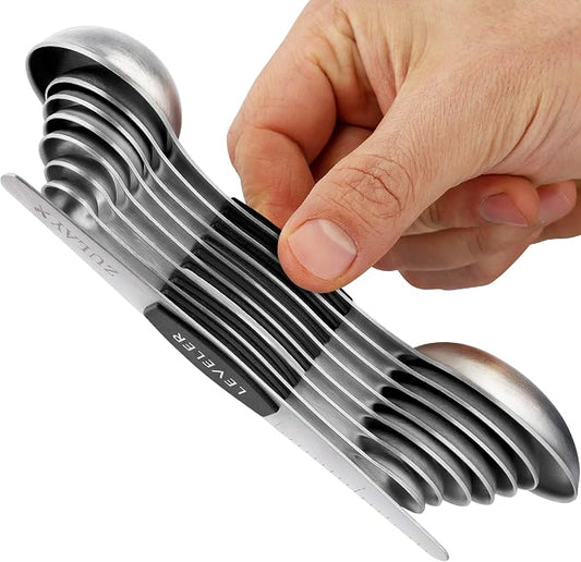 Zulay Kitchen Stackable Magnetic Spoons Set of 8 - Dual Sided Magnetic Measuring Spoons Set Fits In Spice Jars - Stainless Steel Measuring Spoons Magnetic For Dry and Liquid Ingredients (Black)