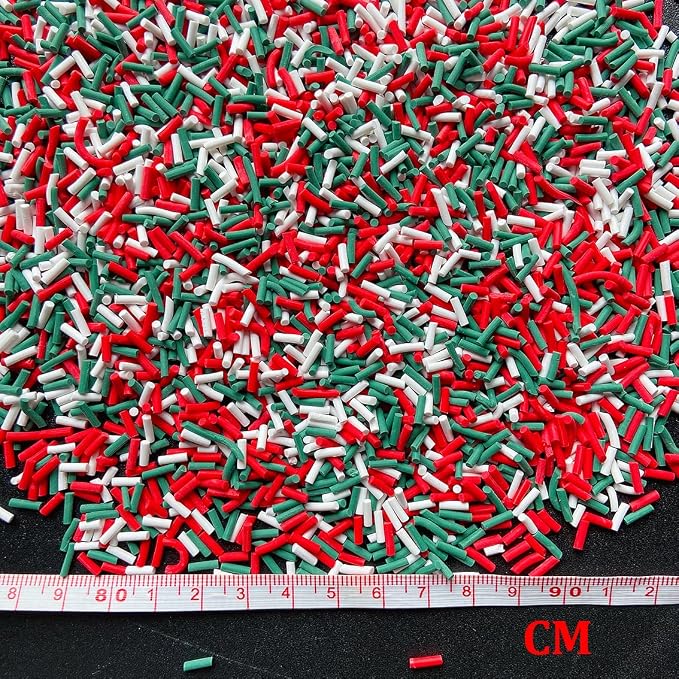 EHOPE 50g Fake Sprinkles Resin Sprinkles Fake Candy Sprinkles Clay Sprinkles Polymer Sprinkles Polymer Clay Slices for Nail Art DIY Crafts Cake Phone Case(White+Green+Red Sugar granules-26A)