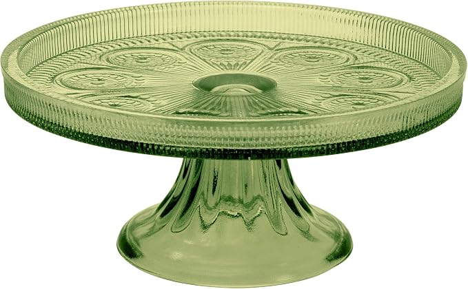 Boston International Vintage-Inspired Glass Cake Stand Round Pedestal for Desserts Cupcakes & Pie, 8.25" x 3.5", Olive Green Codi