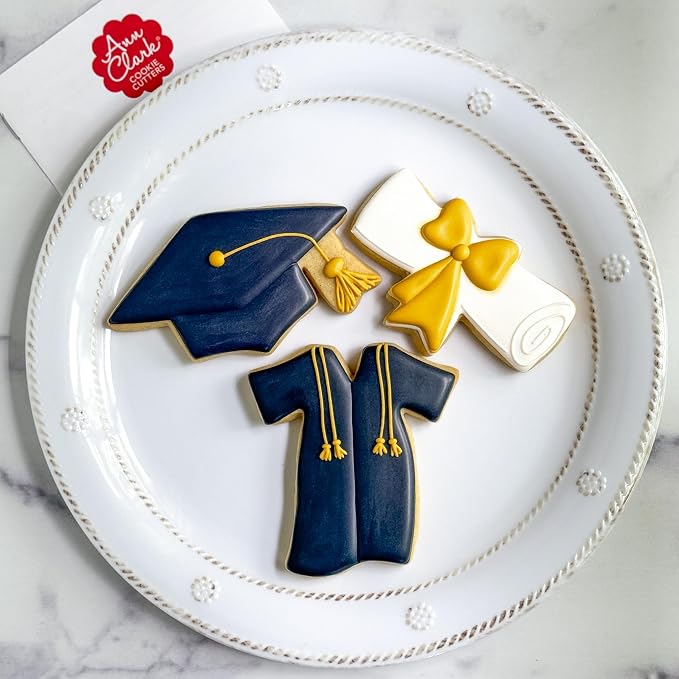 Ann Clark Graduation Cookie Cutters 3-Pc. Set, Made in the USA, Graduation Cap, Diploma, Gown