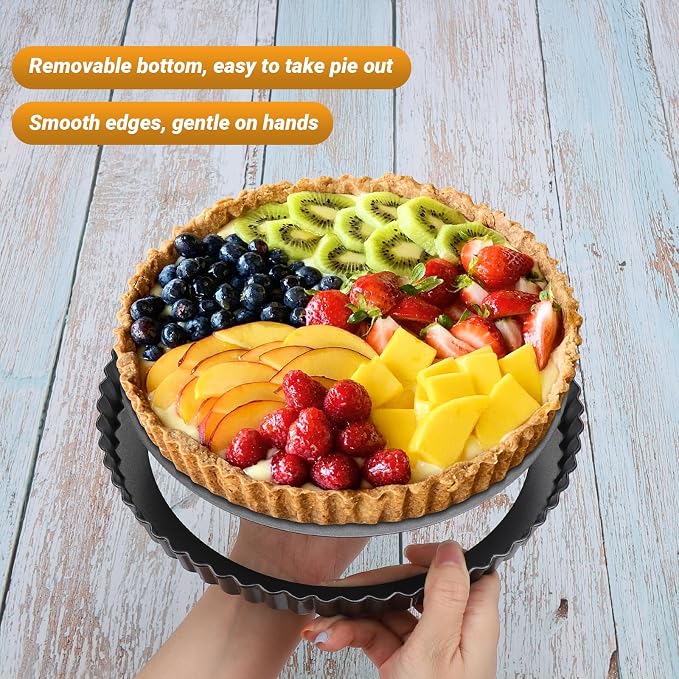 Beasea Tart Pan 9 Inch with Removable Bottom, 4pcs Nonstick Carbon Steel Round Quiche Pie Pans for Baking Tart Quiche Desserts